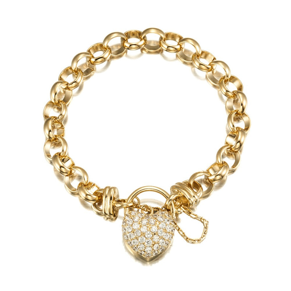 18ct Heavy Yellow Gold Plated 10mm Belcher Chain Bracelet Featuring a Simulated Diamond Locket - USA Made-1